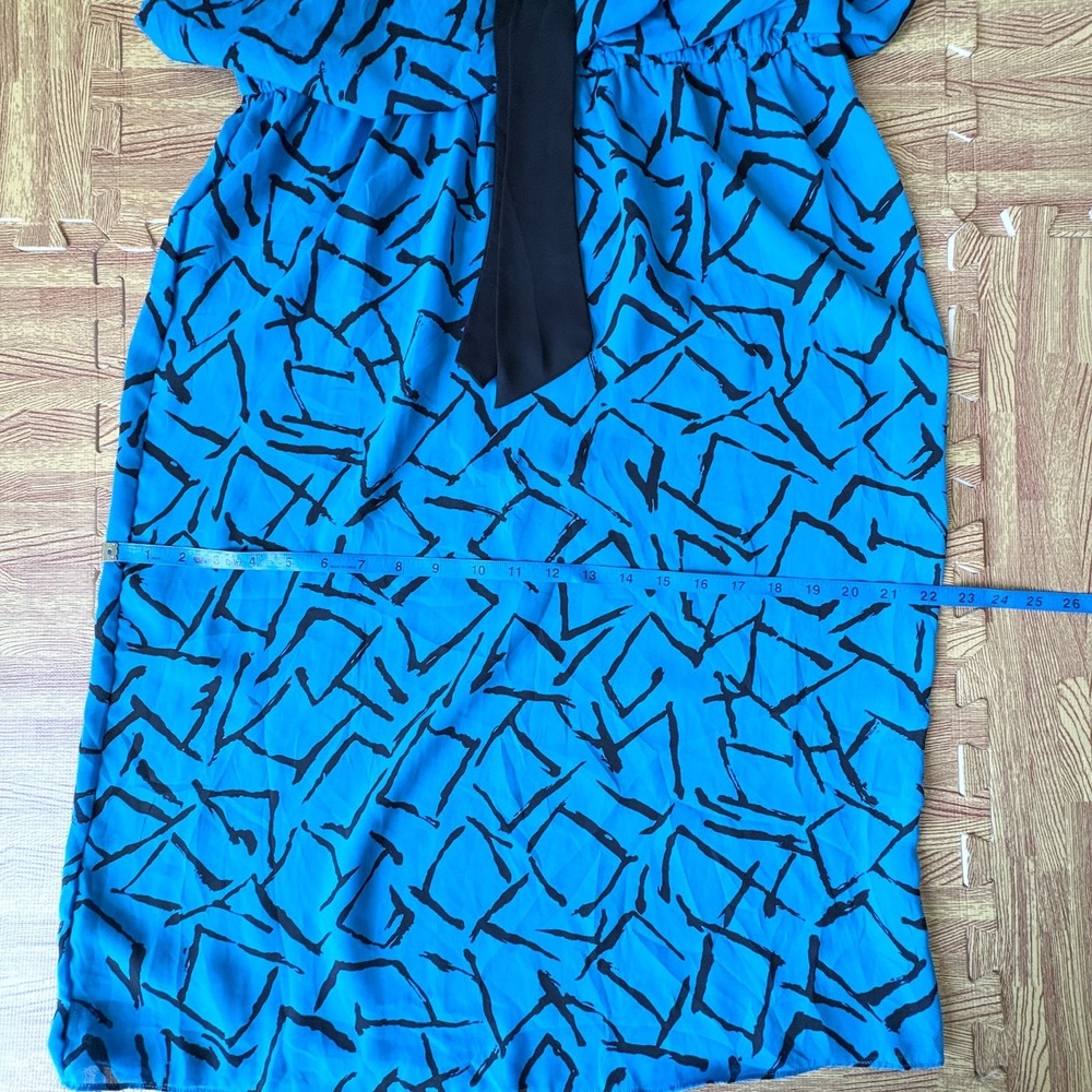 JB Too Vintage 80s Womens Size 14 Blue Abstract Print Collared Tie Dress - Picture 8 of 9